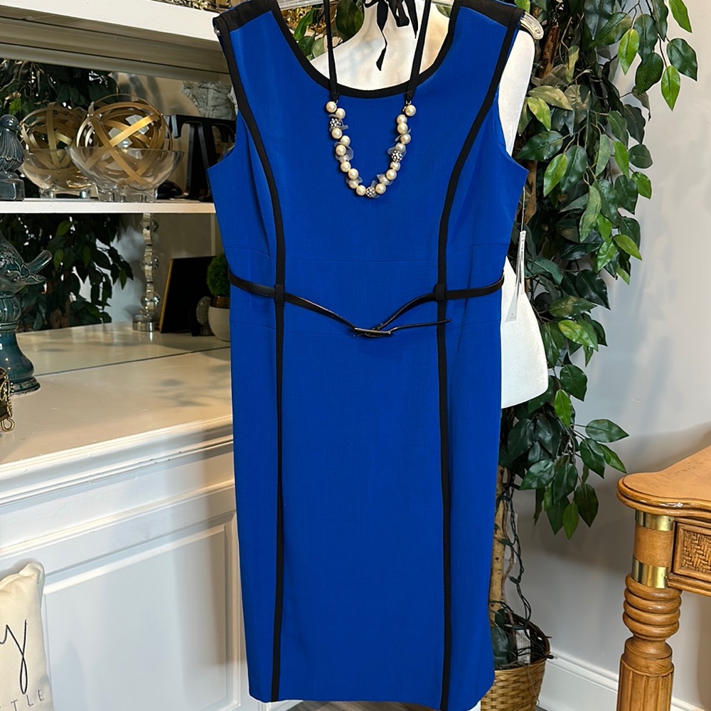 🆕NWT Studio I Sapphire Blue/Black Colorblock Belted Sheath Dress, 12
